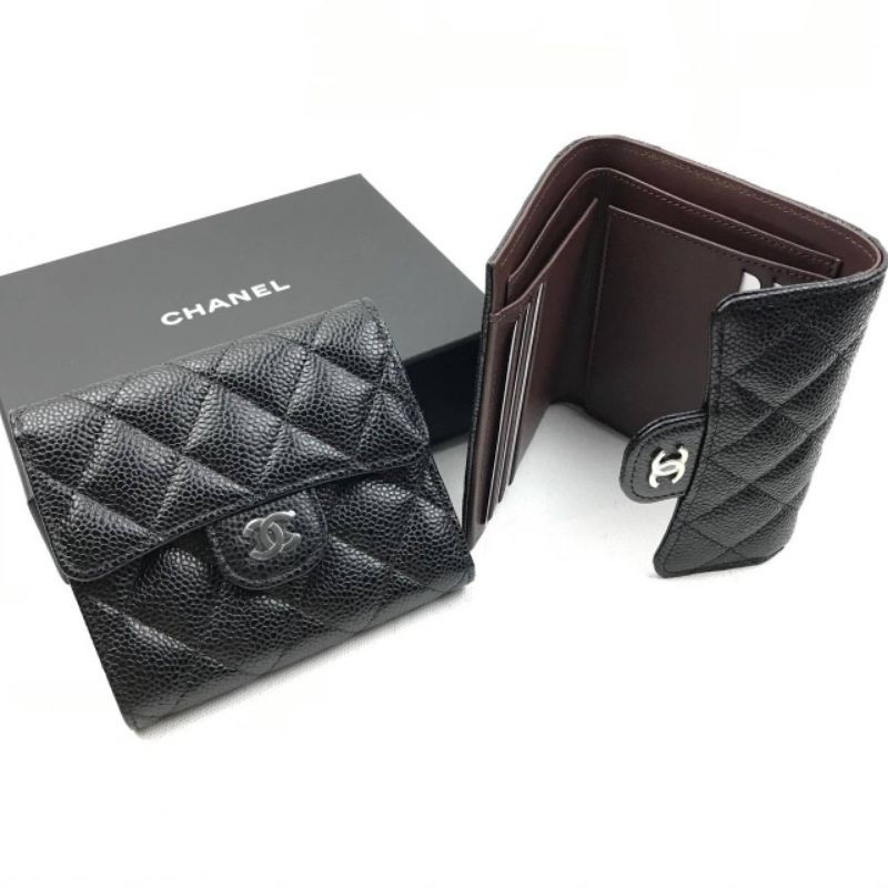 New : Chanel Trifold Compact Wallet Black Caviar SHW