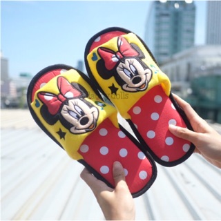 รองเท้าใส่ในบ้าน พื้นบาง Minnie Mouse มินนี่ สีเหลืองแดง จุดขาว