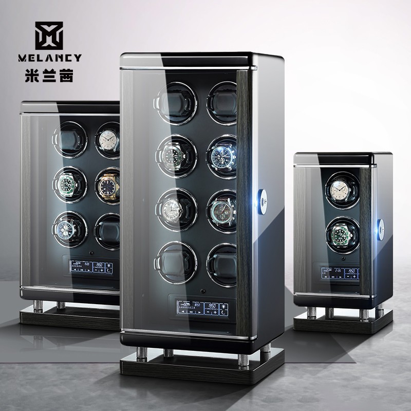 MELANCY ใหม่ เครื่องไขลานอัตโนมัติ  watch winder2/4/6/9/12 กล่องเก็บนาฬิกา ลายนิ้วมือ รุ่นMQ-52 สีดำ