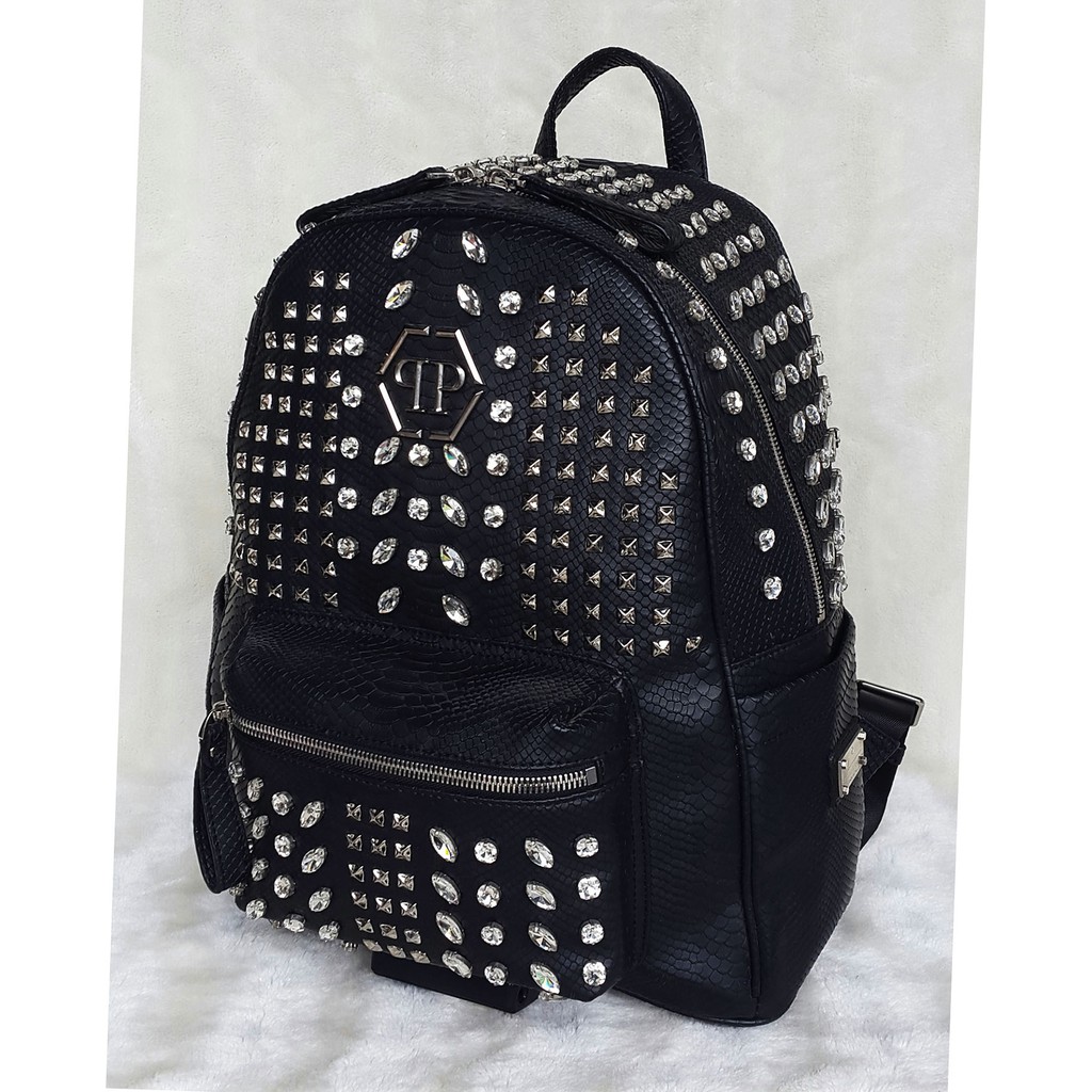 กระเป๋ามือสอง ของแท้💯 PHILIPP PLEIN Laptop Backpack (Made in ITALY) กระเป๋าสะพายไหล่