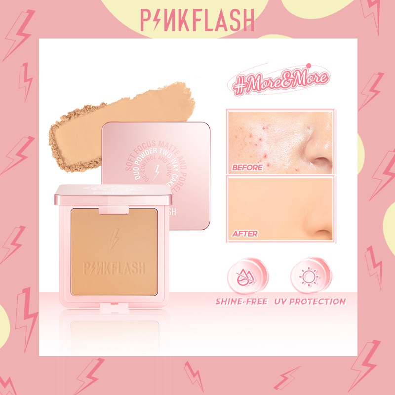 Pinkflash More&More แป้งอัดแข็ง เนื้อแมตต์ ควบคุมความมัน สองทาง ไร้ที่ติ ป้องกันรังสียูวี ปกปิดสูง น้ําหนักเบา กันน้ํา แต่งหน้า ใบหน้า