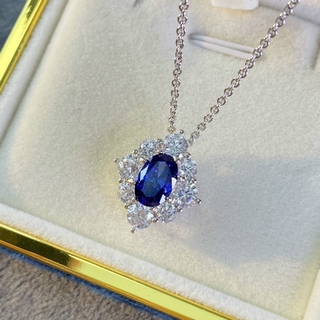 Sparkle Created Moissanite Women Necklace Luxury Blue Sapphire Pendent Necklace 100% S925 S925