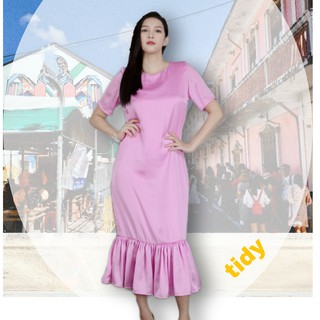 TIDY Dress ชุดเดรสยาวชายระบายแขนสั้น