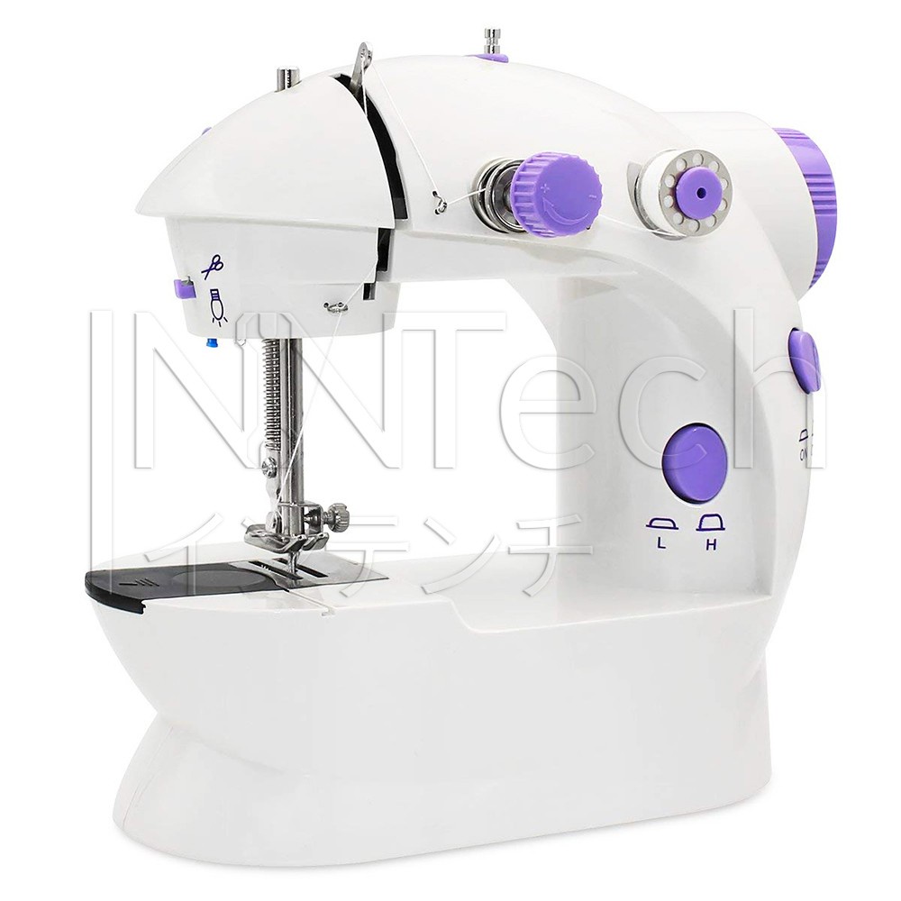Mini Sewing Machine จักรเย็บผ้า จักรเย็บผ้าขนาดเล็ก ไฟฟ้า พร้อมไฟส่องสว่าง อุปกรณ์เครื่องเย็บผ้าครบ (Purple-White)