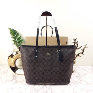 COACH CITY ZIP TOTE IN SIGNATURE COATED CANVAS (COACH F58292)