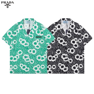 Pra&amp;a เสื้อเชิ้ต แขนสั้น พิมพ์ลายดอกไม้ ทรงหลวม ขนาดเล็ก ลําลอง สําหรับผู้หญิง และผู้ชาย