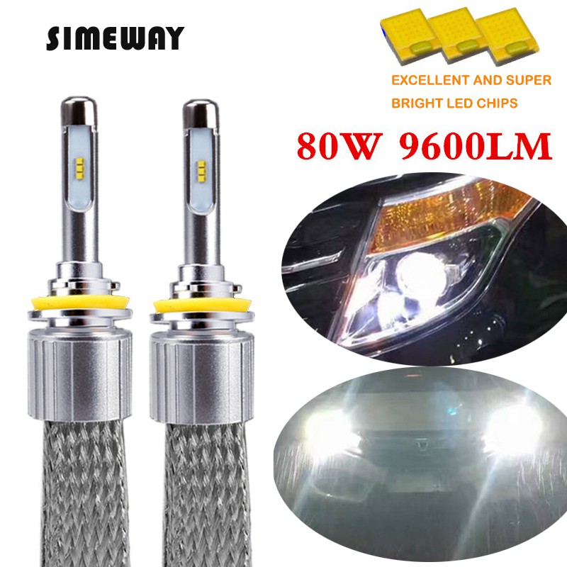 2pc รถ LED H7 H11 light D2H D2S D1S D4S H4 ไฟหน้า 6000K 12V LED H8 หมอก