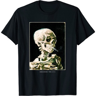 เสื้อยืดผ้าฝ้ายพรีเมี่ยม เสื้อยืด พิมพ์ลายกราฟฟิค Van Gogh Skeleton แฟชั่นสตรีท