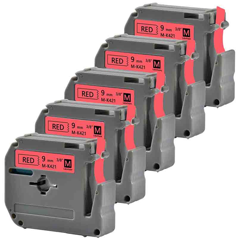 5pcs M-K421 สําหรับ brother p-touch Label เครื่องพิมพ์ MK421 MK 421 M-K421 สีดําบนสีแดง 9 มม.เคลือบ 