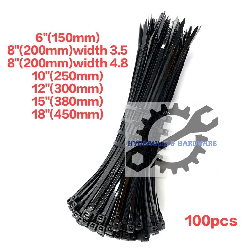 NIETZ 100 ชิ้น 12" ถึง 18" BLACK / WHITE NYLON 6/6 CABLE TIE