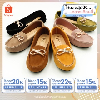 Size 33-40 รองเท้าคัทชู แบบอะไหล่โบว์พัน หนังกำมะหยี่ Lily Shoes [ใส่โค้ด SKJ99WS6 ลด25%]