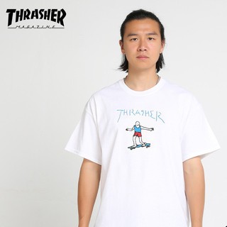 เสื้อยืดโอเวอร์ไซส์Thrasher GONZ เสื้อยืดแขนสั้น พิมพ์ลายการ์ตูนโลโก้สเก็ตบอร์ด villain เพ้นท์มือS-3XL