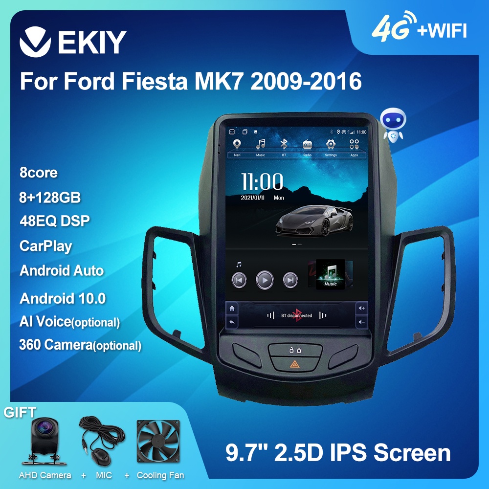 EKIY Android 10 Car GPS For Ford Fiesta MK7 2009-2016 Navigation Radio Stereo Multimedia Vertical Tesla Screen 2 Din D00