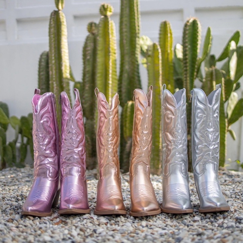 #พร้อมส่ง รองเท้าคาวบอยเกรดพรีเมี่ยม Metallic Boots/Cowboy Boot