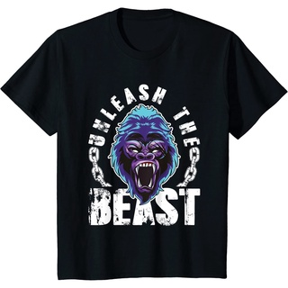 Gorilla Unleash The Beast | เสื้อยืด ผ้าฝ้ายแท้ คุณภาพสูง สําหรับออกกําลังกาย ยิม ฟิตเนสS-5XL