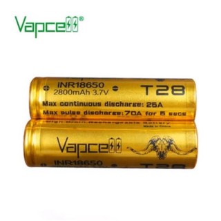 ถ่าน แท้ Vapcell สีทอง T28 2800mah 25A Max 70A (2 ก้อน 235฿)