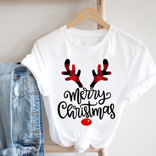 ⚡️ พร้อมส่ง⚡️ Merry Christmas Women T Shirt Holiday Happy New Year Cartoon Deer Trend Style Tshirt Graphic T-shirts Tee