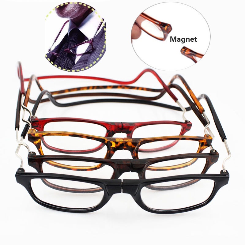 แว่นตาอ่านหนังสือ แม่เหล็ก แว่นตา Gafas ห้อยคอ ปรับได้ สายตายาว สี่เหลี่ยม เต็มกรอบ แบบพกพา ถาวร ผู้หญิง ผู้ชาย