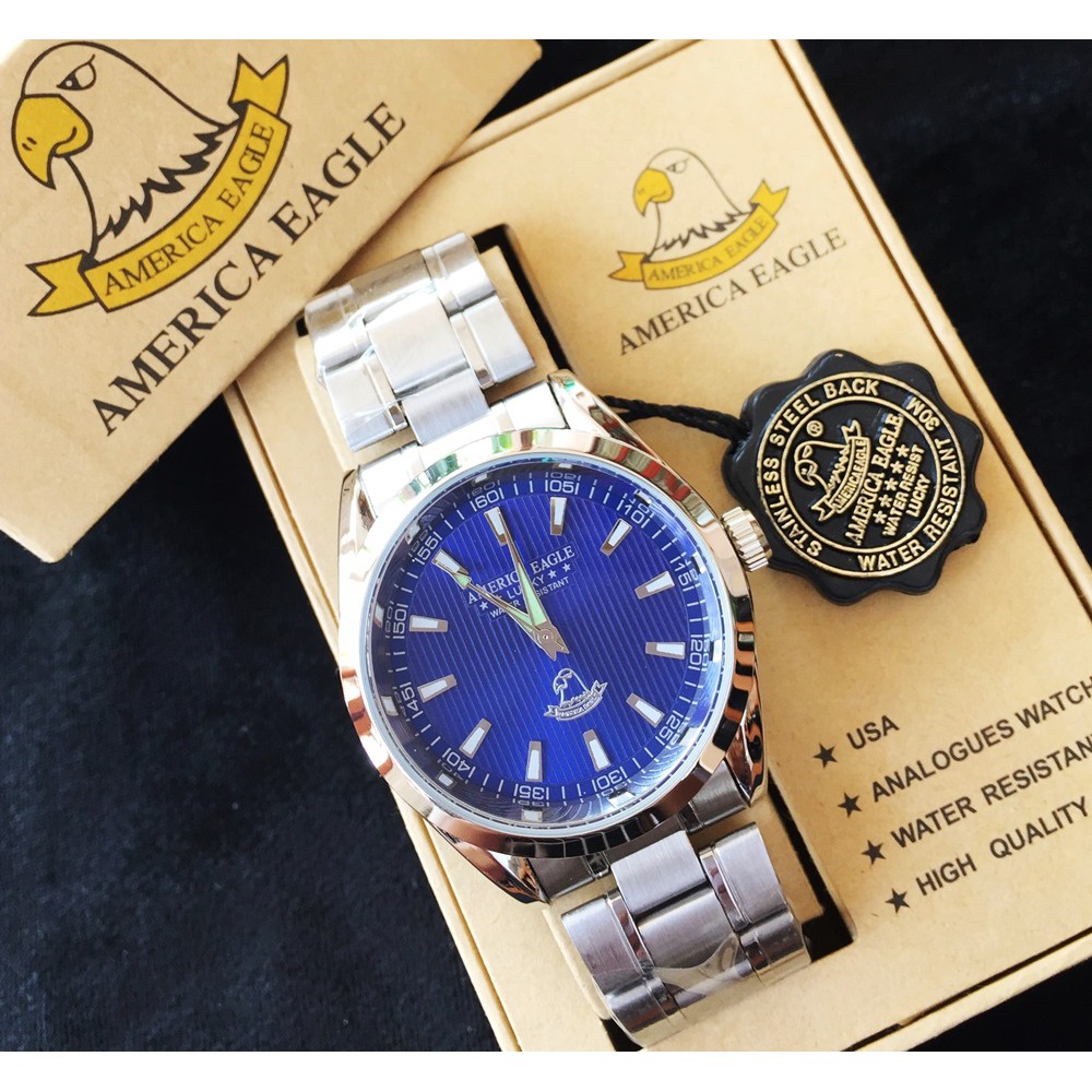 พร้อมส่ง นาฬิกาข้อมือ America Eagle สีเงินหน้าปัดสีน้ำเงิน