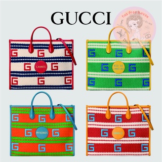 Shopee ลดกระหน่ำ 🔥ของแท้ 100% 🎁Gucci Brand New Cannes Striped Tote Bag