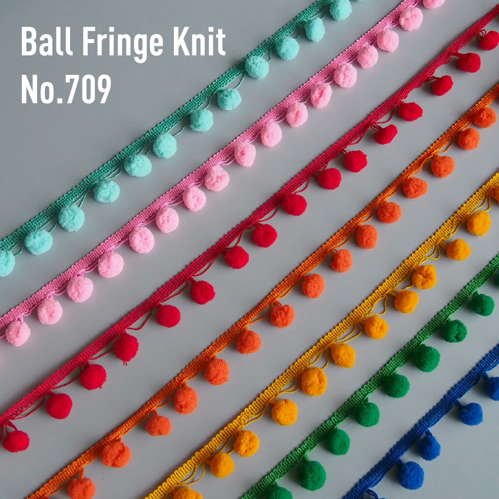 MOMOTARA No. 709 เทปทอ Knit เทปทอชายครุยตุ้ม ปอมปอม Ball Fringe Knit ขนาด 3.5 CM ยาว 18 หลา เทป ริบบิ้น diy วัสดุตกแต่ง
