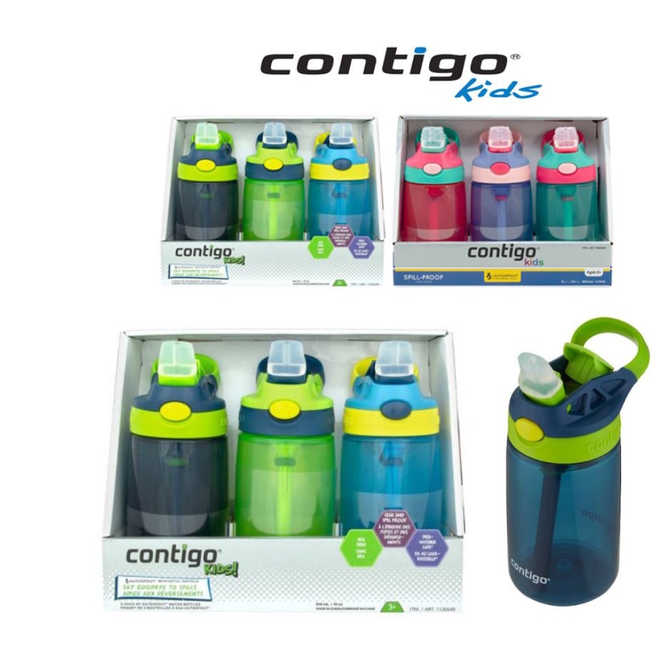 Contigo Kids 14-oz. Autospout Water Bottles 3 Pack ขวดน้ำสำหรับเด็กชาย-หญิง