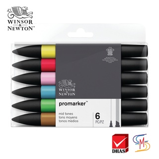 Winsor&amp;Newton ปากกา ปากกามาร์คเกอร์ ชุดโปรมาร์คเกอร์ 6 สี (Mid Tones)