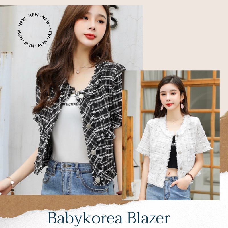 Babykorea Blazer wเสื้อคลุมผ้าทวีส ตารางน่ารักใส่ได้2แบบ สุภาพงานแบรนด์ป้าย