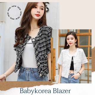 Babykorea Blazer wเสื้อคลุมผ้าทวีส ตารางน่ารักใส่ได้2แบบ สุภาพงานแบรนด์ป้าย