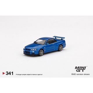 Mini gt Nissan Skyline GT-R (R34) V-Spec II Bayside Blue No.341 (RHD) รถเหล่ก รถของเล่น