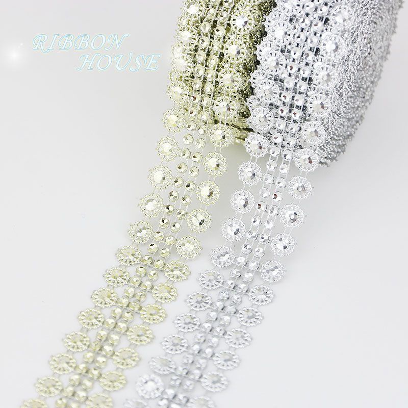 [5 หลา / ม้วน] ทอง / เงิน พร้อมเข็มขัด ประดับเพชร ลายดอกไม้ กลวง สําหรับการผลิตงานฝีมือ