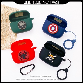 JBL T230NC TWS ฝาครอบเคสซิลิโคนนิ่มสีทึบการ์ตูน JBL T230 ที่ครอบหูฟังแบบกันกระแทกที่หุ้มเคส JBL T130NC TWS คล้องวงแหวนสีทึบ เชือกเส้นเล็ก JBL T130