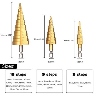 Kiprun 3 ชิ้น HSS ไทเทเนียมเคลือบ Step Universal เจาะชุด Bit, 4-12 4-20 4-32 มม.เจาะเครื่องมือสําหรับโลหะไม้
