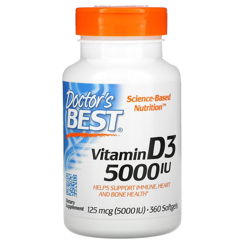 วิตามินดี3 Vitamin D3 125 mcg (5,000 IU) 180 Softgels, Doctor's Best