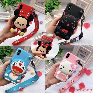 เคสโทรศัพท์ซิลิโคน TPU แบบนิ่ม ลายการ์ตูนโดราเอมอน คิตตี้ มินนี่ มีกระเป๋าสตางค์ สําหรับ Samsung Galaxy A12 A21S A02 A02S A11 A21 A22 A31 A10E A20E M11 A01 A02 M01 A2 Core