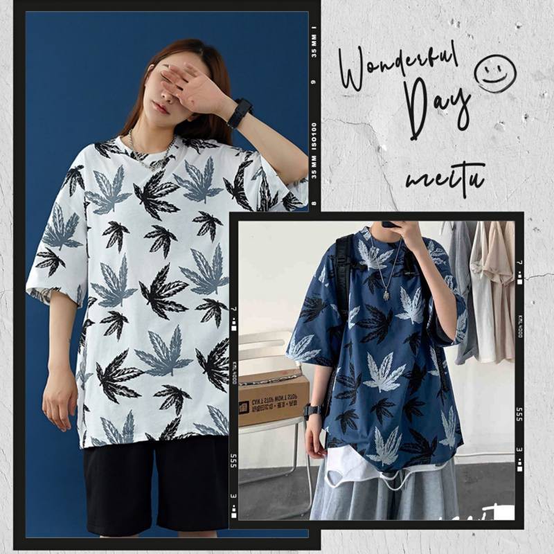 hkboy เสื้อยืดลายใบไม้เท่ แนวสุดๆ สายสตรีทใส่สบายได้ทุกโอกาส