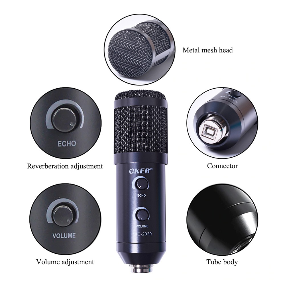 OKER ชุดไมโครโฟนหัวเสียบ USB BM Smart Microphone MIC-2020
