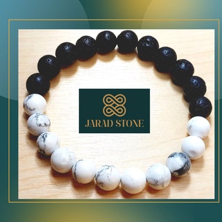 ฮาวไลท์ + หินลาวา ( Howlite + Lava Stone ) สร้อยข้อมือหิน หินนำโชค กำไล