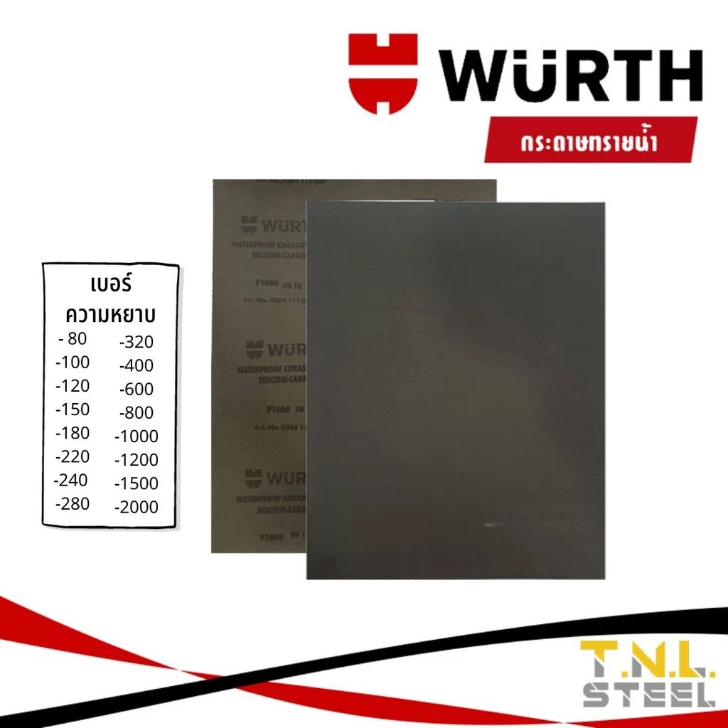กระดาษทรายน้ำ เบอร์ 80-2500 แบรนด์ Wurth