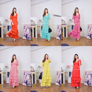 👗Pfashion [ส่งไว!!🚛] P13993 แม็กซี่เดรสแขนดอลลี่ชายระยา 3 ชั้น 3 layers of lace sleeves dolly maxi dress