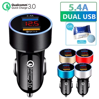 อะแดปเตอร์ชาร์จ Qc3 . 0 2 . 4 A Dual Usb หน้าจอ Lcd Dc 12V - 24 V สําหรับรถยนต์