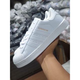 adidas superstar รองเท้าผ้าใบขาวล้วนกับเขาเงิน