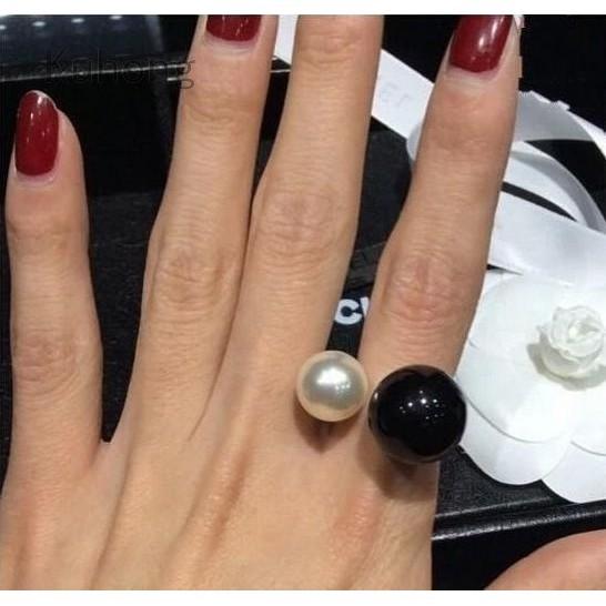 1pcs Chic Fashion Double Pearl White Black Opening Adjustable Ring Gift New