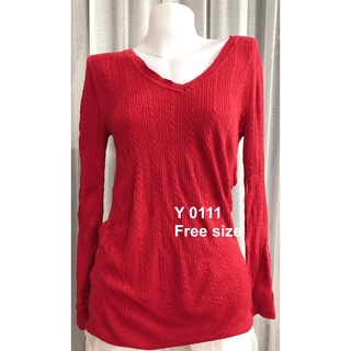 Y0111 เสื้อไหมพรม ผู้หญิงถักเสื้อกันหนาวเกาหลีสไตล์ V คอฤดูใบไม้ร่วงเสื้อแขนยาวผู้หญิงสีแดงเสื้อผ้า Minimali พรเอมส่ง