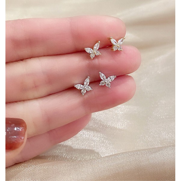148-littlegirl gifts-Butterfly diamond stud earrings s925 ต่างหูรูปผีเสื้อประดับเพชร