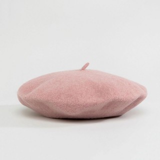 หมวกเบเรต์สีชมพูเบบี้พิ้งค์ Winter Felted Wool Beret Hat - Baby Pink