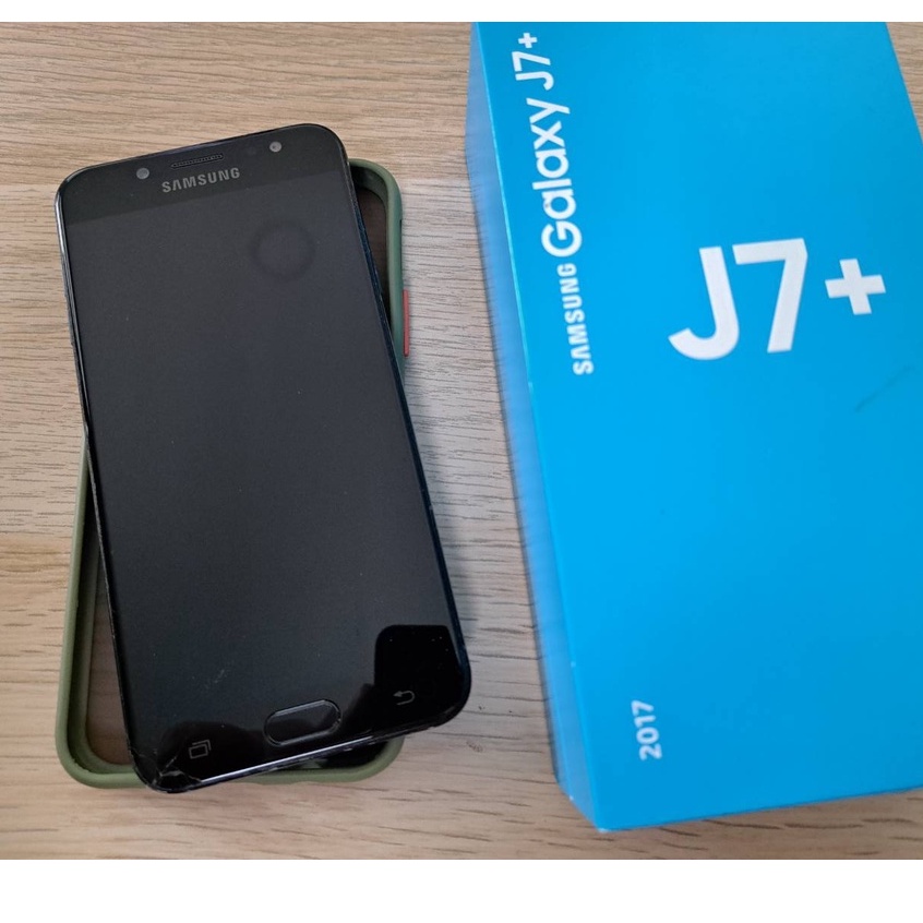 (พร้อมใช้) Samsung Galaxy J7 Plus ดำ พร้อมกล่อง ของแท้ มือสอง จอแตกด้านหน้ามุมซ้ายล่าง แต่ใช้งานได้ป