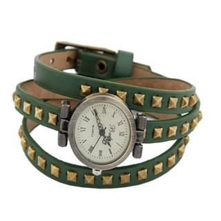 The British Satchel QUARTZ นาฬิกาข้อมือ Vintage Punk Style สายหนังเทียม - Dark Green