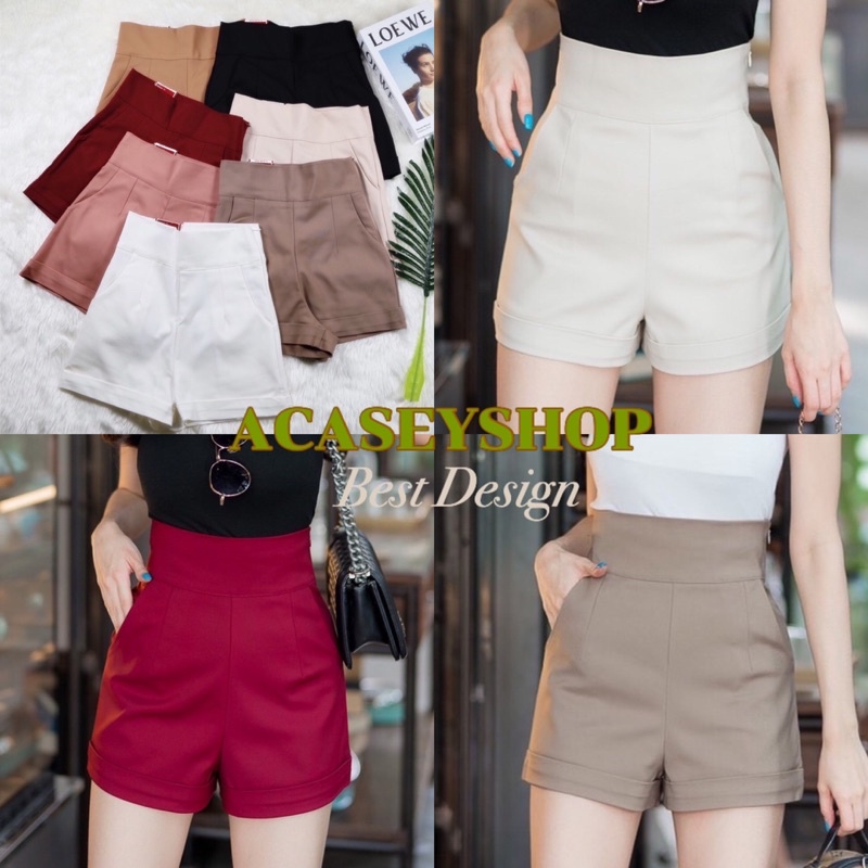 Acasey กางเกงขาสั้นผู้หญิง เอวสูงปรี๊ด ขอบ3นิ้ว ขาเบิ้ล เนื้อผ้าดับเบิ้ลเกรด A รุ่นขอบ3นิ้วขาเบิ้ลCs