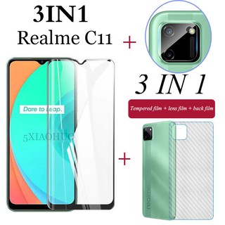 （3in1）Realme C11 Realme C15 C3 C2 ฟิล์มกระจกนิรภัย + ฟิล์มกันรอย +ฟิล์มป้องกันเลนส์ สำหรับ